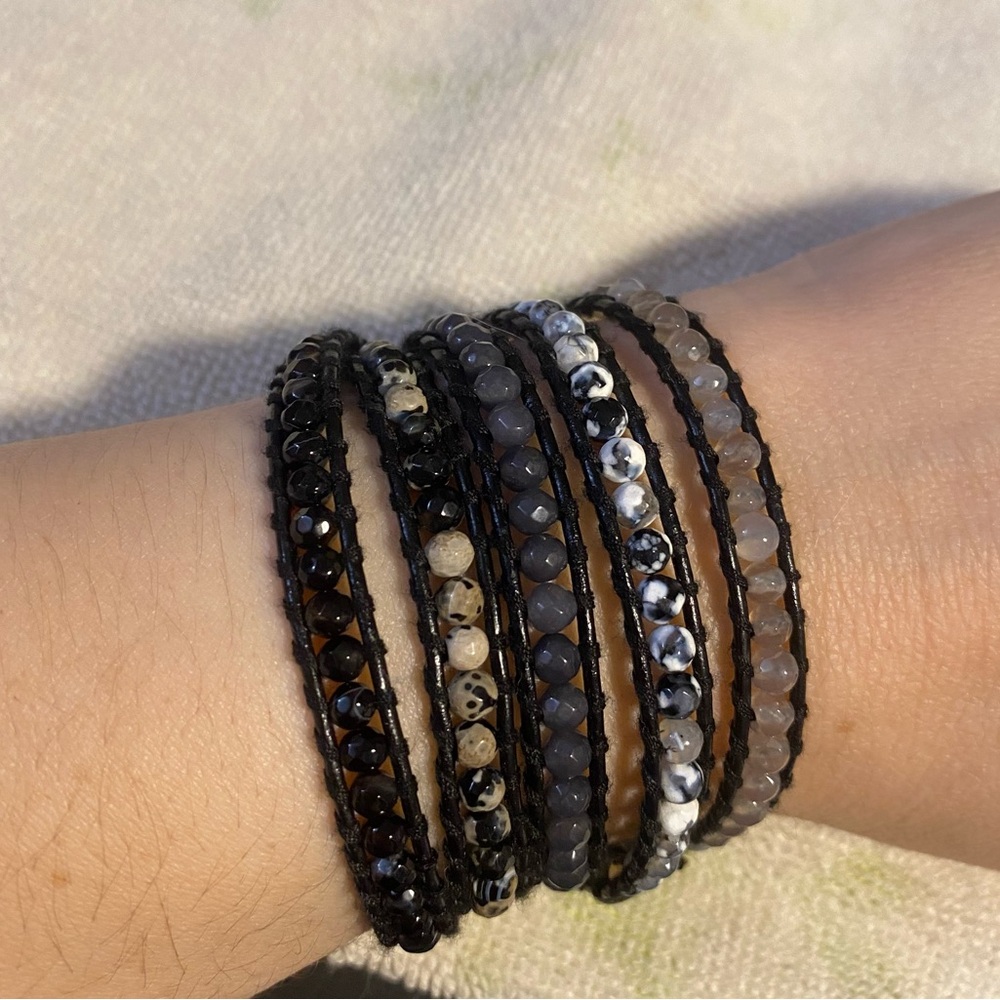 Victoria Emerson Black and Gray Beaded wrap Bracelet